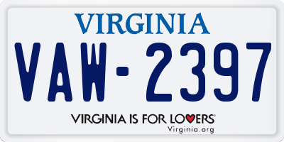 VA license plate VAW2397