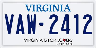 VA license plate VAW2412