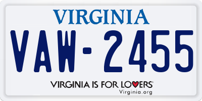 VA license plate VAW2455