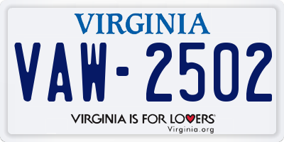 VA license plate VAW2502