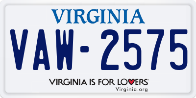 VA license plate VAW2575