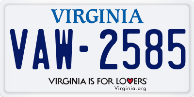 VA license plate VAW2585