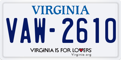 VA license plate VAW2610