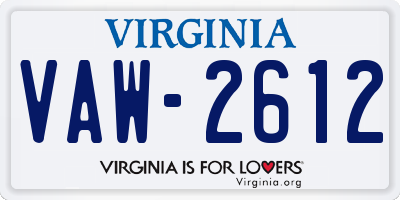 VA license plate VAW2612