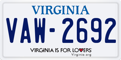 VA license plate VAW2692