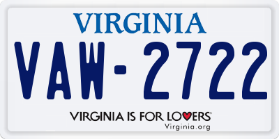 VA license plate VAW2722