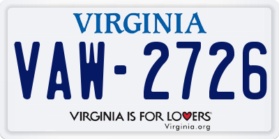 VA license plate VAW2726
