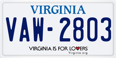 VA license plate VAW2803