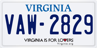 VA license plate VAW2829