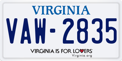 VA license plate VAW2835