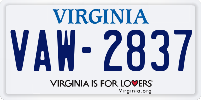 VA license plate VAW2837