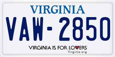 VA license plate VAW2850