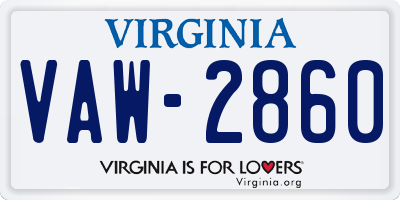 VA license plate VAW2860