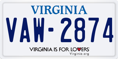 VA license plate VAW2874