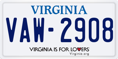 VA license plate VAW2908