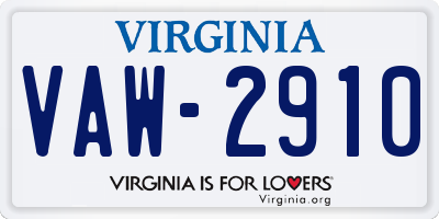 VA license plate VAW2910