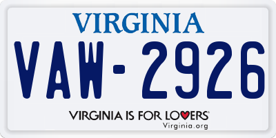 VA license plate VAW2926