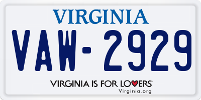 VA license plate VAW2929