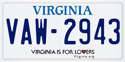VA license plate VAW2943