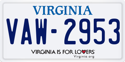 VA license plate VAW2953