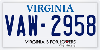 VA license plate VAW2958