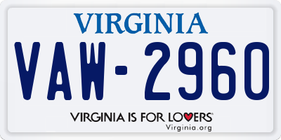 VA license plate VAW2960