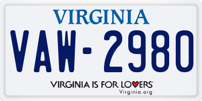 VA license plate VAW2980