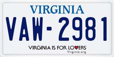 VA license plate VAW2981
