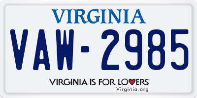 VA license plate VAW2985