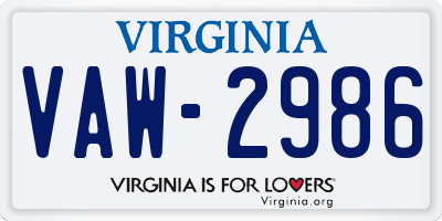 VA license plate VAW2986