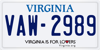 VA license plate VAW2989