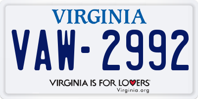 VA license plate VAW2992