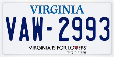 VA license plate VAW2993