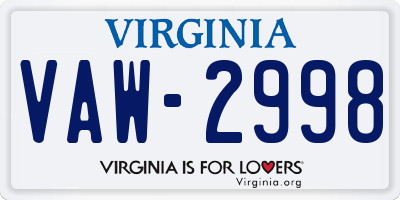 VA license plate VAW2998