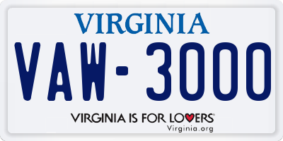 VA license plate VAW3000