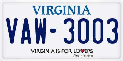 VA license plate VAW3003