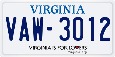 VA license plate VAW3012