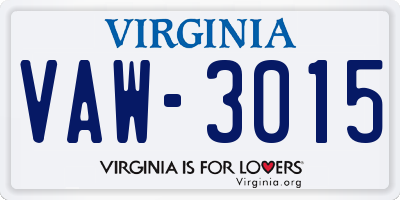 VA license plate VAW3015