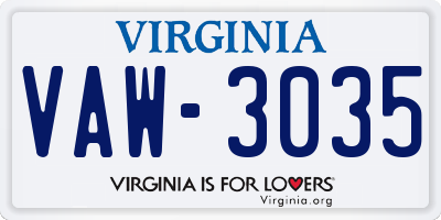 VA license plate VAW3035