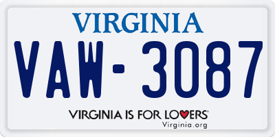 VA license plate VAW3087