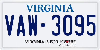 VA license plate VAW3095