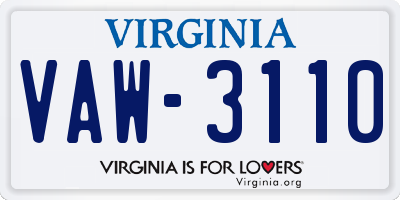 VA license plate VAW3110