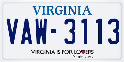 VA license plate VAW3113