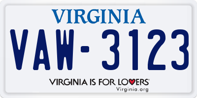 VA license plate VAW3123