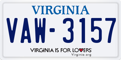 VA license plate VAW3157