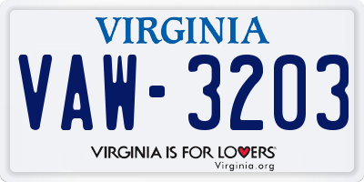 VA license plate VAW3203