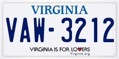VA license plate VAW3212