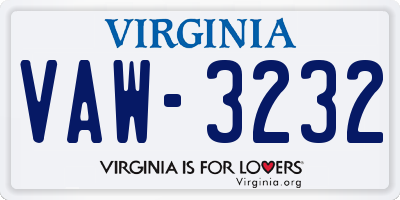 VA license plate VAW3232