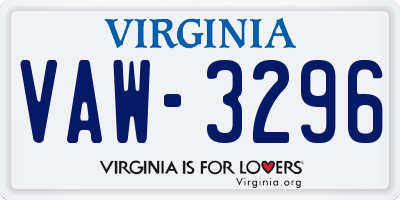 VA license plate VAW3296