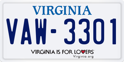 VA license plate VAW3301